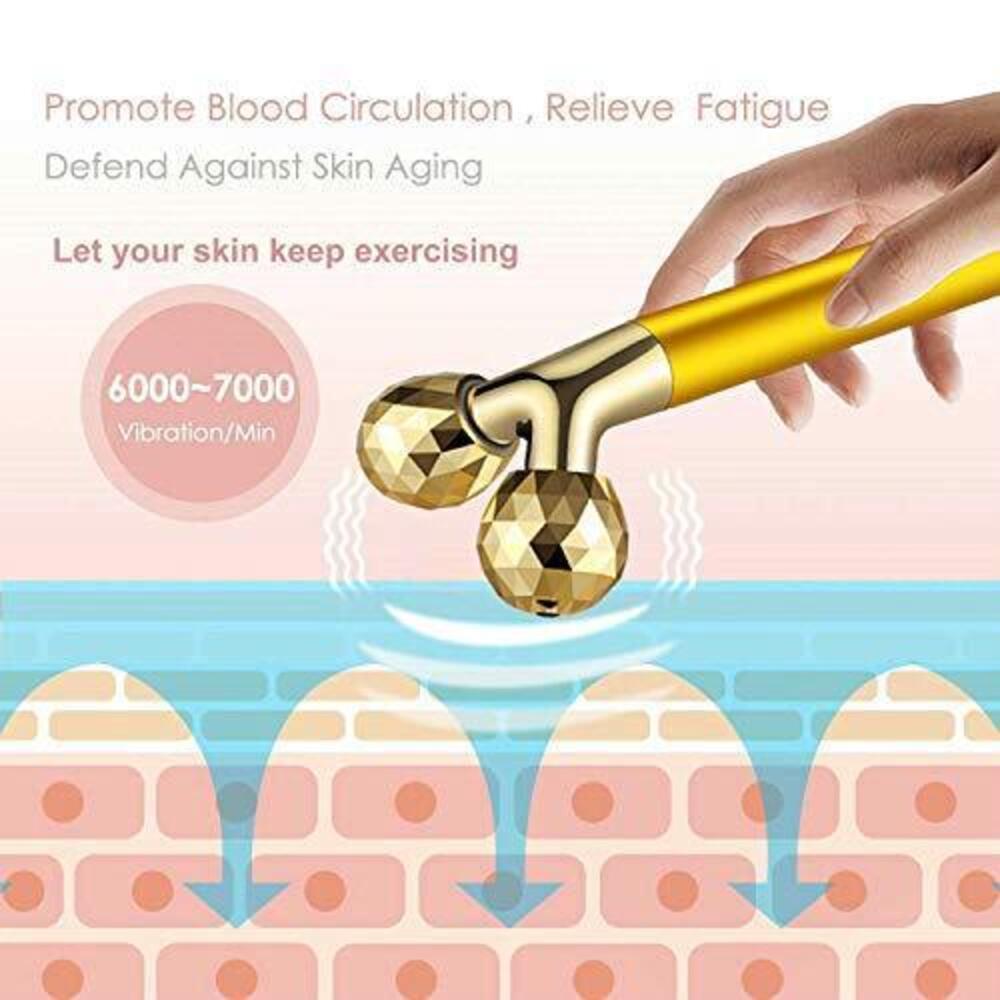 Face Massager Roller Golden 3D Roller Electric Facial Roller And T Shape Facial - Picture 2 of 5
